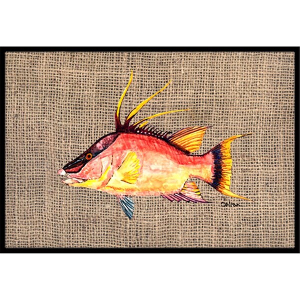 Carolines Treasures Hog Snapper On Faux Burlap Indoor and Outdoor Mat- 18 x 27 in. 8753MAT - main